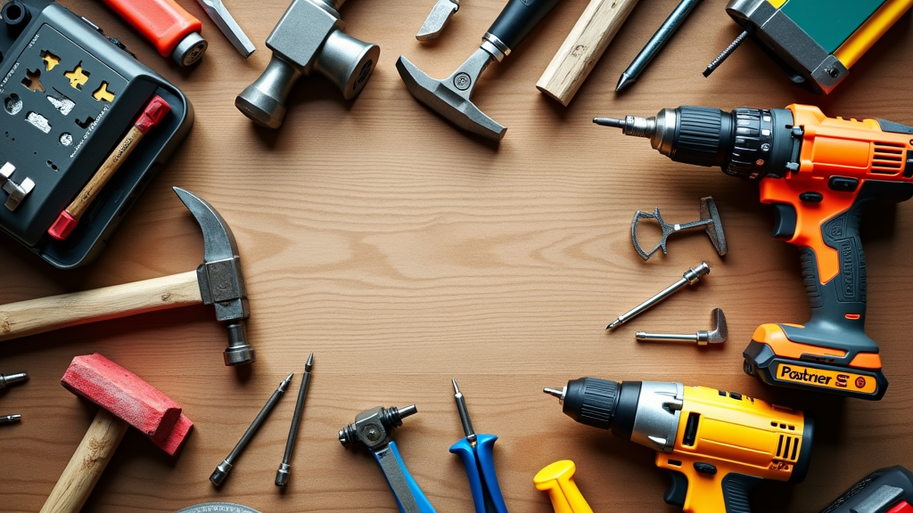 DIY tools arranged on a workbench